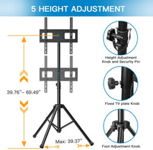 Load image into Gallery viewer, PERLESMITH TV Tripod Stand-Portable TV Stand for 23-55 Inch LED LCD OLED Flat Screen TVs-Height Adjustable Display Floor TV Stand with VESA 400x400mm, Holds up to 88lbs
