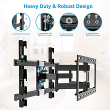 Load image into Gallery viewer, Full Motion TV Wall Mount Bracket for Most 32-80 Inch LED\/LCD\/OLED Flat Curved TVs with Dual Articulating Arms Swivel Tilts Rotation fits 16”Stud. MAX VESA 600X400mm and Loading Capacity 110 lbs.
