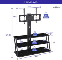 Load image into Gallery viewer, IANIYA Swivel Floor TV Stand with Mount Height Adjustable Bracket Entertainment Stand for 32 to 65 inch Plasma LCD LED or Curved Screen TV 3-Tier Tempered Glass Universal Media Stand Floor tv Stand
