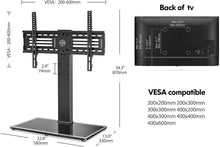 Load image into Gallery viewer, FITUEYES Universal TV Stand\/Base Swivel Tabletop TV Stand with Mount for 40 to 80 inch Flat Screen TV 60 Degree Swivel 6 Level Height Adjustable,Tempered Glass Base,Holds up to 110lbs Screens
