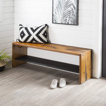 Load image into Gallery viewer, Walker Edison Rustic Asymmetrical Wood Universal TV Stand for TV's up to 65"Flat Screen Cabinet Door and Open Shelves Living Room Storage Entertainment Center Amber Brown60 Inch

