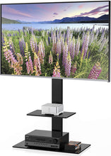 Load image into Gallery viewer, FITUEYES Universal Floor TV Stand with Swivel Mount for 50-80 Inch Flat or Curved Screens, Weight Up to 132 lbs with Tempered Glass Base TT208001MB
