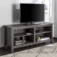 Load image into Gallery viewer, WE Furniture Minimal Farmhouse Wood Universal Stand for TV's up to 64" Flat Screen Living Room Storage Shelves Entertainment Center, 58 Inch, Espresso
