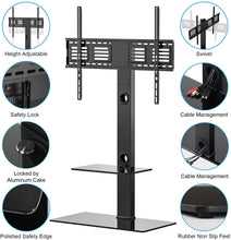Load image into Gallery viewer, FITUEYES Universal Floor TV Stand with Swivel Mount for 50-80 Inch Flat or Curved Screens, Weight Up to 132 lbs with Tempered Glass Base TT208001MB
