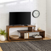 Load image into Gallery viewer, Walker Edison Rustic Asymmetrical Wood Universal TV Stand for TV's up to 65"Flat Screen Cabinet Door and Open Shelves Living Room Storage Entertainment Center Amber Brown60 Inch

