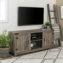 Load image into Gallery viewer, Walker Edison Furniture Company Farmhouse Barn Wood Universal Stand for TV's up to 64" Flat Screen Living Room Storage Cabinet Doors and Shelves Entertainment Center, 58 Inch, Grey Wash
