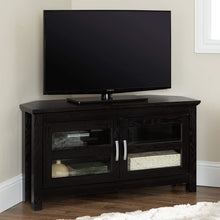 Load image into Gallery viewer, WE Furniture Modern Farmhouse Wood Corner Universal Stand for TV's up to 50" Flat Screen Living Room Storage Entertainment Center, Traditional Brown
