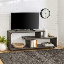 Load image into Gallery viewer, Walker Edison Rustic Asymmetrical Wood Universal TV Stand for TV's up to 65"Flat Screen Cabinet Door and Open Shelves Living Room Storage Entertainment Center Amber Brown60 Inch
