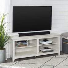 Load image into Gallery viewer, WE Furniture Minimal Farmhouse Wood Universal Stand for TV's up to 64" Flat Screen Living Room Storage Shelves Entertainment Center, 58 Inch, Espresso
