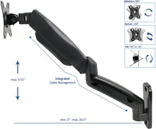 Load image into Gallery viewer, VIVO Black Height Adjustable Pneumatic Extended Arm Single Monitor Wall Mount, Full Motion Articulating | fits 17 to 27 inch Screen (MOUNT-V001G)

