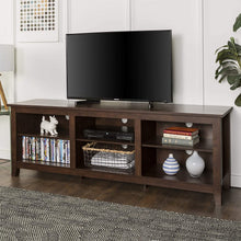 Load image into Gallery viewer, WE Furniture Minimal Farmhouse Wood Universal Stand for TV's up to 64" Flat Screen Living Room Storage Shelves Entertainment Center, 58 Inch, Espresso

