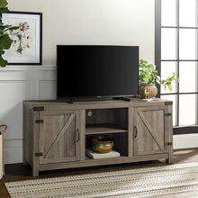 Load image into Gallery viewer, Walker Edison Furniture Company Farmhouse Barn Wood Universal Stand for TV's up to 64" Flat Screen Living Room Storage Cabinet Doors and Shelves Entertainment Center, 58 Inch, Grey Wash
