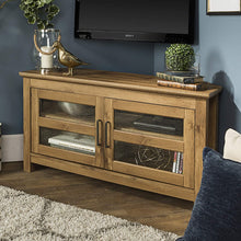 Load image into Gallery viewer, WE Furniture Modern Farmhouse Wood Corner Universal Stand for TV's up to 50" Flat Screen Living Room Storage Entertainment Center, Traditional Brown
