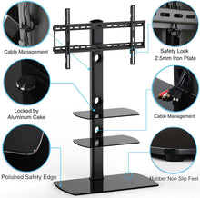 Load image into Gallery viewer, FITUEYES Universal Floor TV Stand with Swivel Mount Tempered Glass Base &amp; Shelves for 32 to 65 inch LCD, LED OLED TVs TT306501GB, Black
