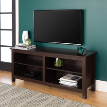 Load image into Gallery viewer, WE Furniture Minimal Farmhouse Wood Universal Stand for TV's up to 64" Flat Screen Living Room Storage Shelves Entertainment Center, 58 Inch, Espresso
