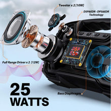 Load image into Gallery viewer, Portable Bluetooth Speaker, Waterproof Home Party Speakers, 25W Rich Bass Impressive Sound, Wireless Stereo Pairing, Built-in Mic, 100 Ft Bluetooth Range, 15 Hrs Playtime, Perfect Travel Speaker
