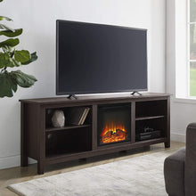 Load image into Gallery viewer, WE Furniture Minimal Farmhouse Wood Universal Stand for TV's up to 64" Flat Screen Living Room Storage Shelves Entertainment Center, 58 Inch, Espresso
