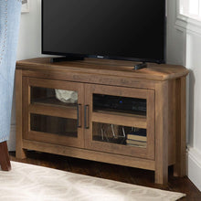 Load image into Gallery viewer, WE Furniture Modern Farmhouse Wood Corner Universal Stand for TV's up to 50" Flat Screen Living Room Storage Entertainment Center, Traditional Brown
