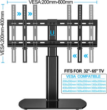Load image into Gallery viewer, FITUEYES Universal TV Stand Base Swivel Tabletop TV Stand with Mount for 32 to 65 inch Flat Screen TV 80 Degree Swivel, 3 Level Height Adjustable,Tempered Glass Base,Holds up to110 lbs Screens
