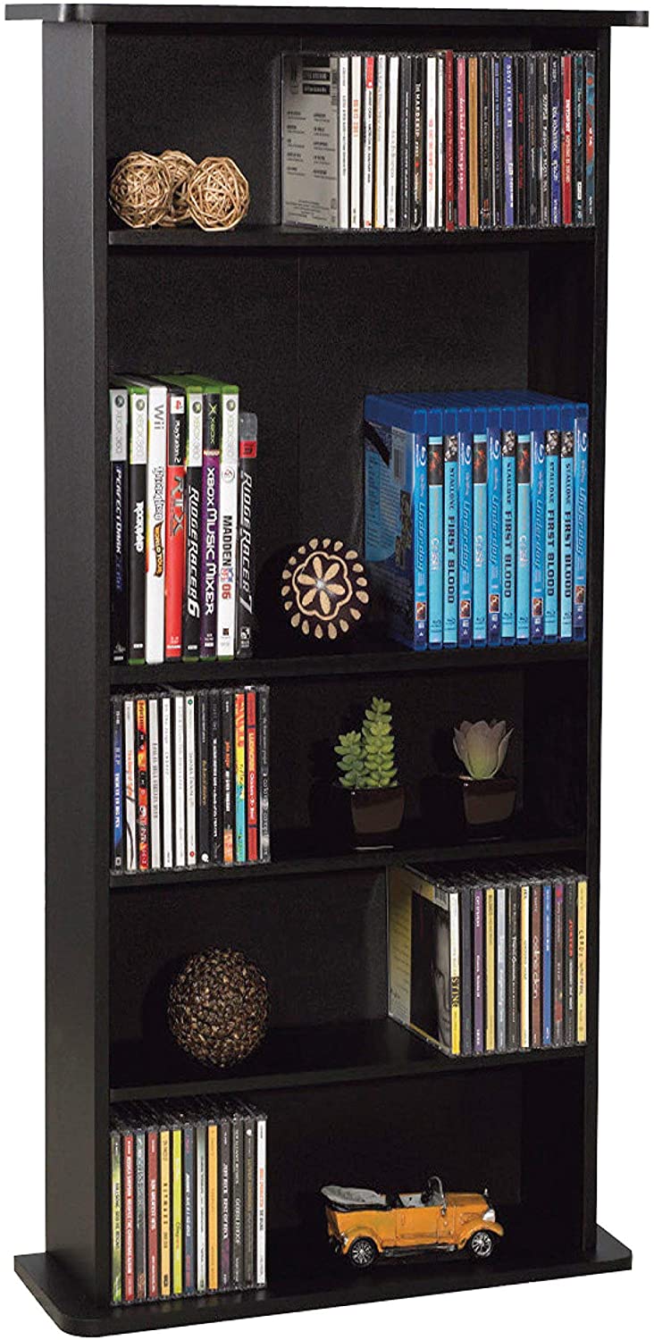 Atlantic Drawbridge Media Storage Cabinet - Store & Organize A Mix of Media 240Cds, 108DVDs Or 132 Blue-Ray\/Video Games, Adjustable Shelves, PN37935726 in Black