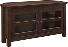 Load image into Gallery viewer, WE Furniture Modern Farmhouse Wood Corner Universal Stand for TV's up to 50" Flat Screen Living Room Storage Entertainment Center, Traditional Brown
