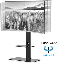 Load image into Gallery viewer, FITUEYES Universal Floor TV Stand with Swivel Mount for 50-80 Inch Flat or Curved Screens, Weight Up to 132 lbs with Tempered Glass Base TT208001MB
