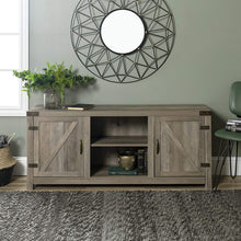 Load image into Gallery viewer, Walker Edison Furniture Company Farmhouse Barn Wood Universal Stand for TV's up to 64" Flat Screen Living Room Storage Cabinet Doors and Shelves Entertainment Center, 58 Inch, Grey Wash
