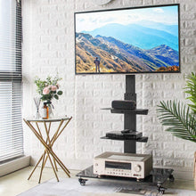 Load image into Gallery viewer, Rfiver Universal Mobile TV Stand Trolley Cart with Swivel Mount for Most 32"-65" LCD LED Plasma Flat\/Curved Screen TVs, Height Adjustable and Locking Wheels, Black Heavy Duty TV Mount Stand
