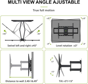 USX MOUNT Full Motion TV Wall Mount for Most 47-84 inch Flat Screen/LED/4K TVs, TV Mount Bracket Dual Swivel Articulating Tilt 6 Arms, Max VESA 600x400mm, Holds up to 132lbs, Arms Up to 16" Wood Stud