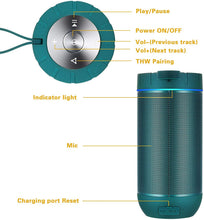 Load image into Gallery viewer, COMISO Waterproof Bluetooth Speakers Outdoor Wireless Portable Speaker with 20 Hours Playtime Superior Sound for Camping, Beach, Sports, Pool Party, Shower (Malachite Green)
