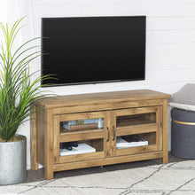 Load image into Gallery viewer, WE Furniture Modern Farmhouse Wood Corner Universal Stand for TV's up to 50" Flat Screen Living Room Storage Entertainment Center, Traditional Brown
