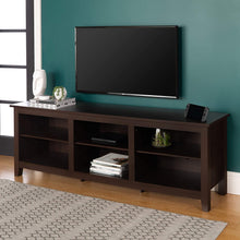 Load image into Gallery viewer, WE Furniture Minimal Farmhouse Wood Universal Stand for TV's up to 64" Flat Screen Living Room Storage Shelves Entertainment Center, 58 Inch, Espresso
