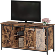 Load image into Gallery viewer, VASAGLE TV Stand with Adjustable Storage Shelves, Entertainment Center for 50 inch TV, TV Console with Sliding Barn Doors, TV Cabinet, Industrial Design, Rustic Brown ULTV45BX
