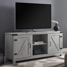 Load image into Gallery viewer, Walker Edison Furniture Company Farmhouse Barn Wood Universal Stand for TV's up to 64" Flat Screen Living Room Storage Cabinet Doors and Shelves Entertainment Center, 58 Inch, Grey Wash
