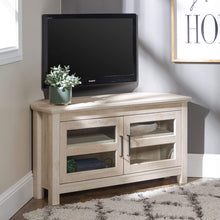 Load image into Gallery viewer, WE Furniture Modern Farmhouse Wood Corner Universal Stand for TV's up to 50" Flat Screen Living Room Storage Entertainment Center, Traditional Brown
