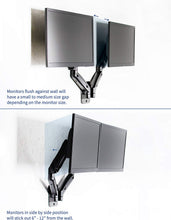 Load image into Gallery viewer, VIVO Black Height Adjustable Pneumatic Extended Arm Dual Monitor Wall Mount Full Motion Articulating | fits 2 Screens 17 to 27 inches (MOUNT-V002G)
