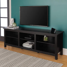 Load image into Gallery viewer, WE Furniture Minimal Farmhouse Wood Universal Stand for TV's up to 64" Flat Screen Living Room Storage Shelves Entertainment Center, 58 Inch, Espresso
