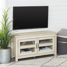 Load image into Gallery viewer, WE Furniture Modern Farmhouse Wood Corner Universal Stand for TV's up to 50" Flat Screen Living Room Storage Entertainment Center, Traditional Brown
