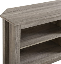 Load image into Gallery viewer, Walker Edison Furniture Company Simple Farmhouse Wood Corner Stand for TV's up to 65" Living Room Storage Shelves Entertainment Center, 58", Driftwood
