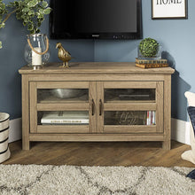 Load image into Gallery viewer, WE Furniture Modern Farmhouse Wood Corner Universal Stand for TV's up to 50" Flat Screen Living Room Storage Entertainment Center, Traditional Brown
