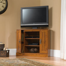 Load image into Gallery viewer, Sauder Harvest Mill Corner Entertainment Stand, For TV's up to 37", Abbey Oak finish

