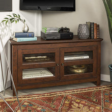Load image into Gallery viewer, WE Furniture Modern Farmhouse Wood Corner Universal Stand for TV's up to 50" Flat Screen Living Room Storage Entertainment Center, Traditional Brown
