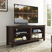 Load image into Gallery viewer, WE Furniture Minimal Farmhouse Wood Universal Stand for TV's up to 64" Flat Screen Living Room Storage Shelves Entertainment Center, 58 Inch, Espresso

