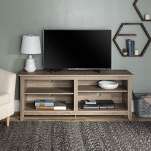 Load image into Gallery viewer, WE Furniture Minimal Farmhouse Wood Universal Stand for TV's up to 64" Flat Screen Living Room Storage Shelves Entertainment Center, 58 Inch, Espresso
