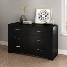 Load image into Gallery viewer, South Shore Step One 6-Drawer Double Dresser,Pure Black with Matte Nickel Handles
