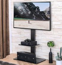 Load image into Gallery viewer, FITUEYES Swivel TV Stand with Mount for Most 32-65inch Plasma LCD LED Flat or Curved Screen TVs, TV Stands with Tempered Glass Base and Component Shelf for Media Storage TT207001MB
